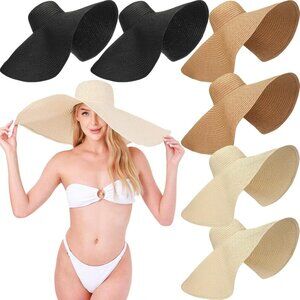 6 Pcs Oversized Straw Beach Hats Wide Visor Foldable Summer Sun Hats for Women